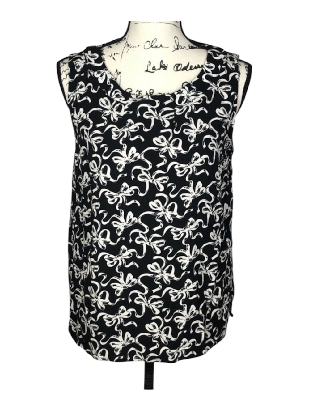 Talbots Black and White Bow Print Sleevless Blouse Size M